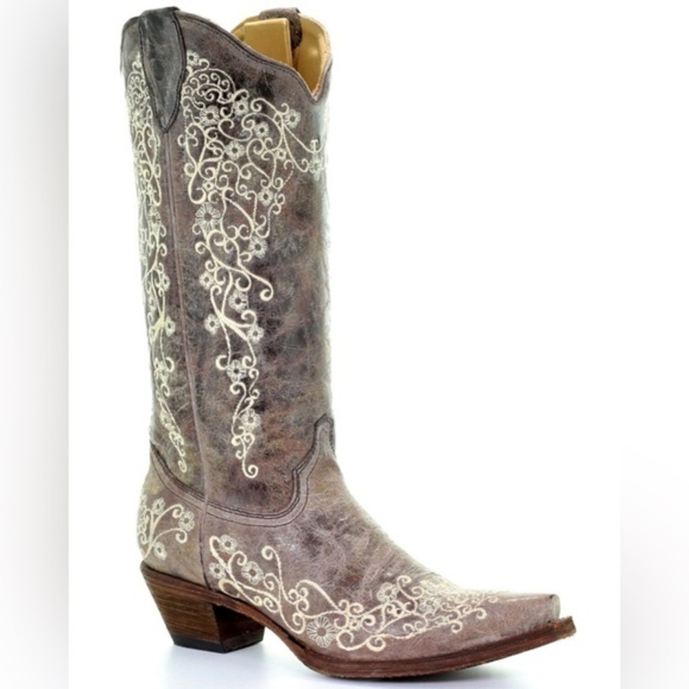 CORRAL WOMEN'S CRATER WITH BONE EMBROIDERY WESTERN BOOTS - SNIP TOE sz 11